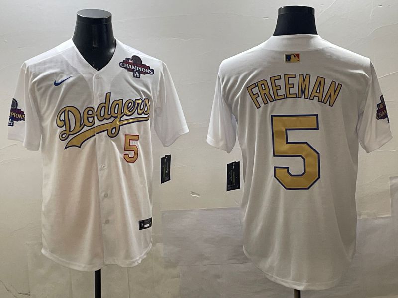 Men Los Angeles Dodgers #5 Freeman White Gold Game 2025 Nike MLB Jersey style 3281